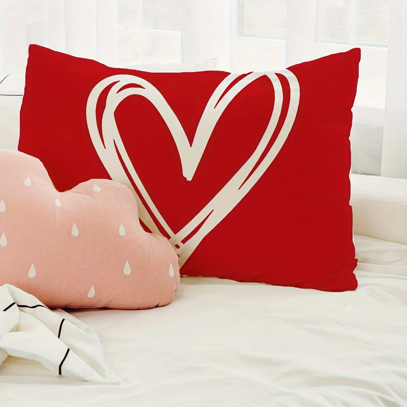 1pc Double Line Heart Printed Lumbar Pillow Cover, Suitable for Sofa,Bedroom,Living Room,Wedding Room, Romantic Gift for Lovers.