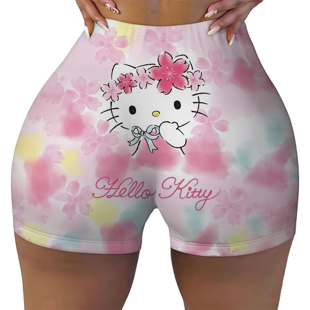 Zomer damesshorts 2025, Hello Kitty damessupershorts met O-hals, slim-fit damesshorts, heet en sexy