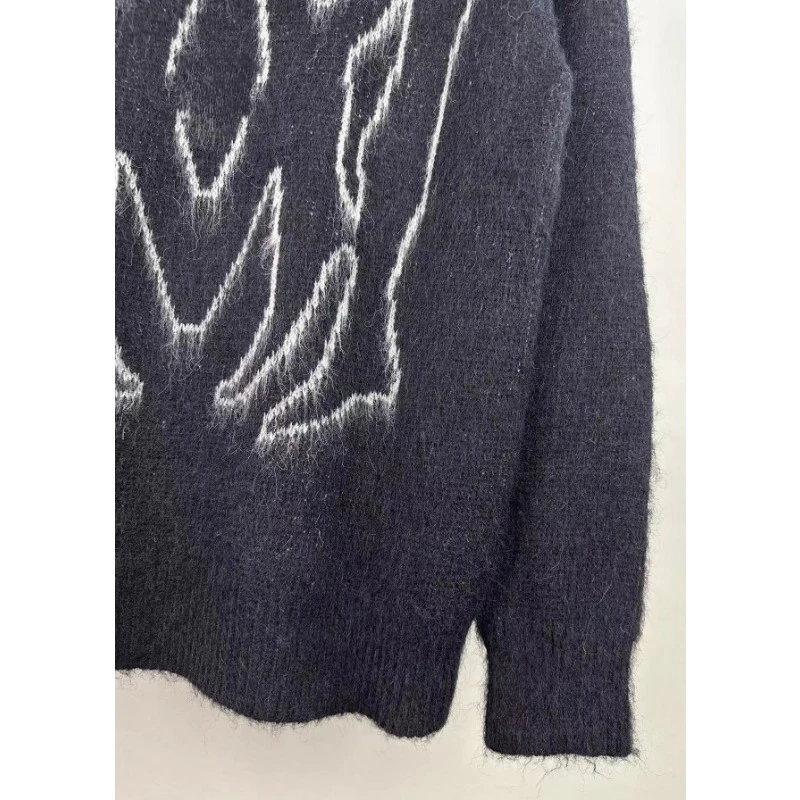 

2024 Autumn/winter New Fashion Brand Design Casual All-match Mohair Jacquard Crew-neck Sweater