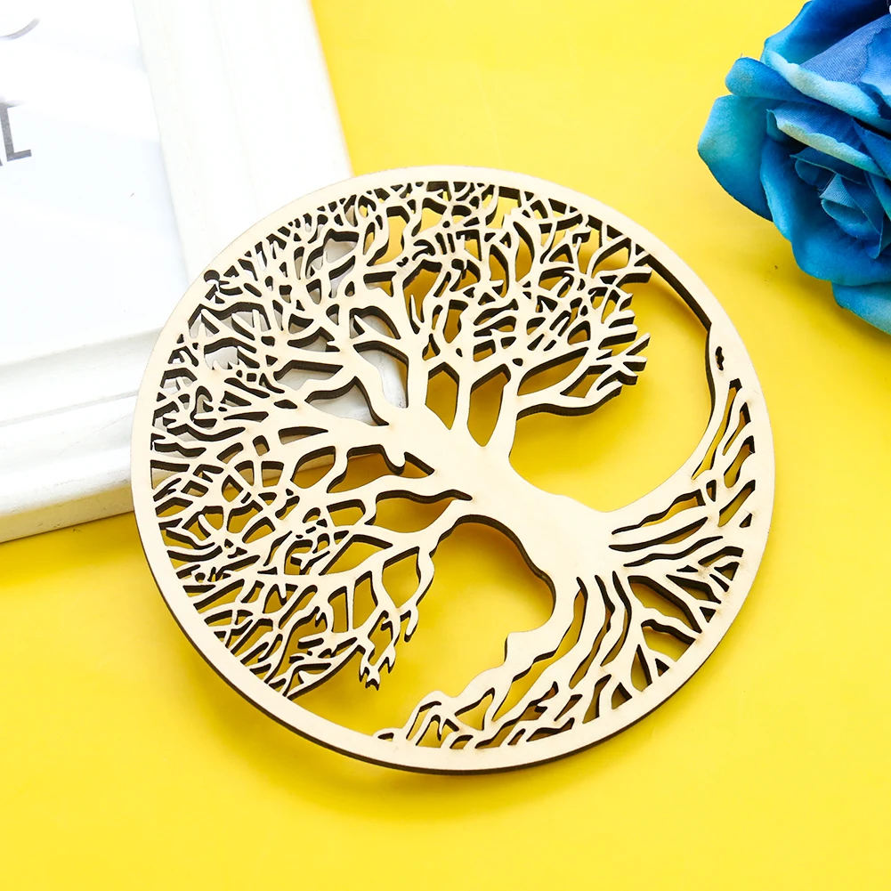 Craft Cup Mat Wood Tree of Life Wall Hanging Laser Wooden Art Sacred Ornament Yoga Meditation Jewelry Holder Pendant DIY Decor