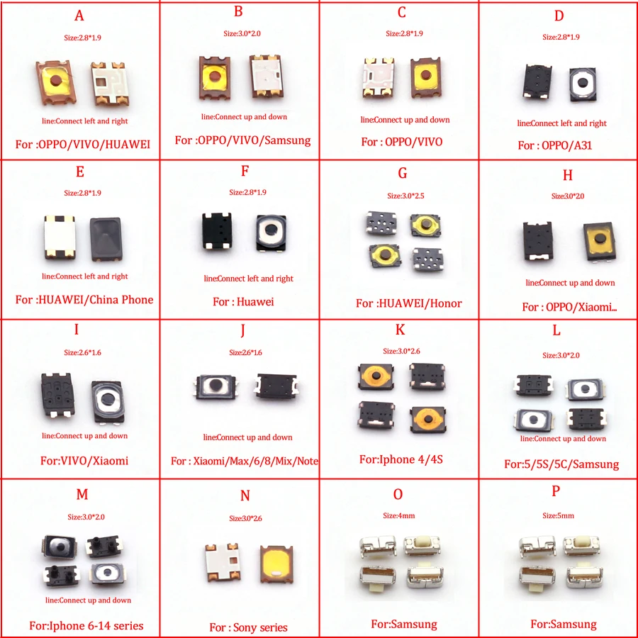 10pcs 3*2/2.8*1.9/2.6*1.6/4 MM Power On Off Inner Button Control For Iphone Huawei OPPO Xiaomi Samsung VIVO Honor Volume Switch