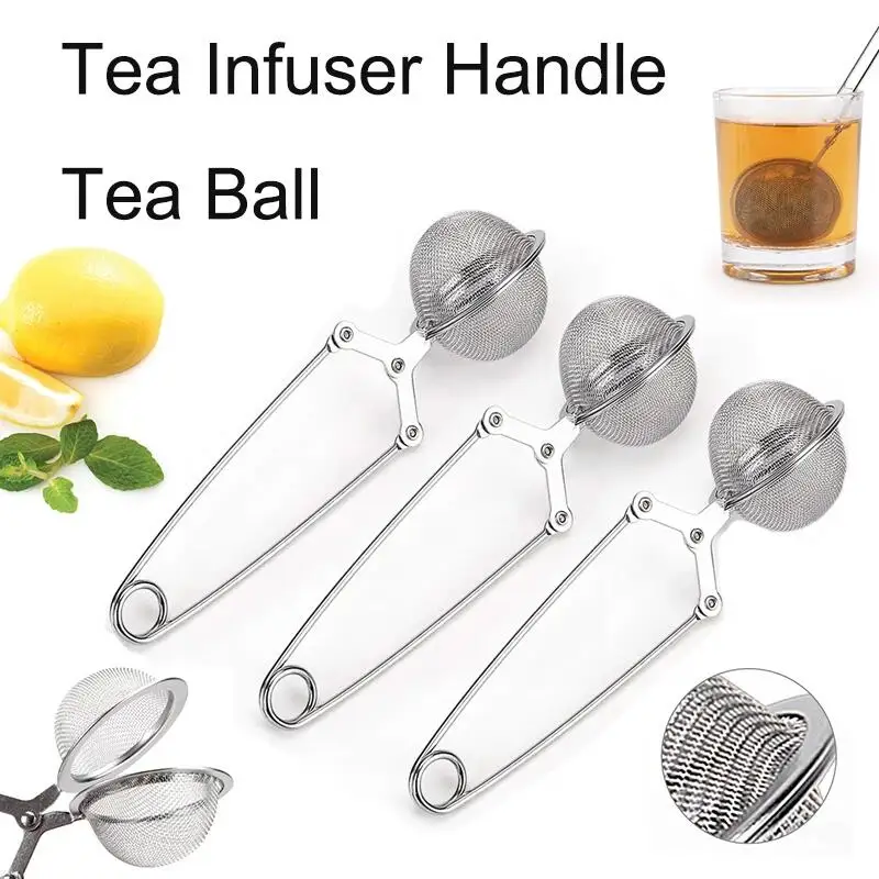 4-1pcs Steel Tea Infuser Reusable Sphere Mesh Tea Strainer Filter Herb Kitchen Gadget Handle Diffuser Coffee Tea Infuser Handle