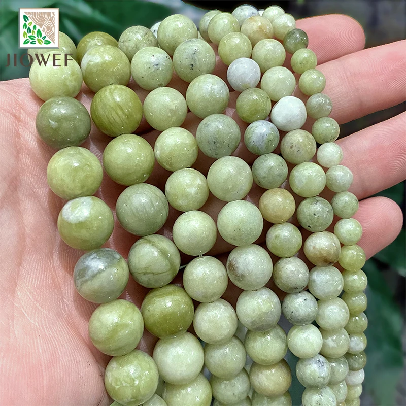 Koraliki z kamienia naturalnego cytrynowy zielony Jaspers kule do tworzenia biżuterii Diy bransoletka naszyjnik kolczyki 15 "Strand 4/6/8/10/12mm