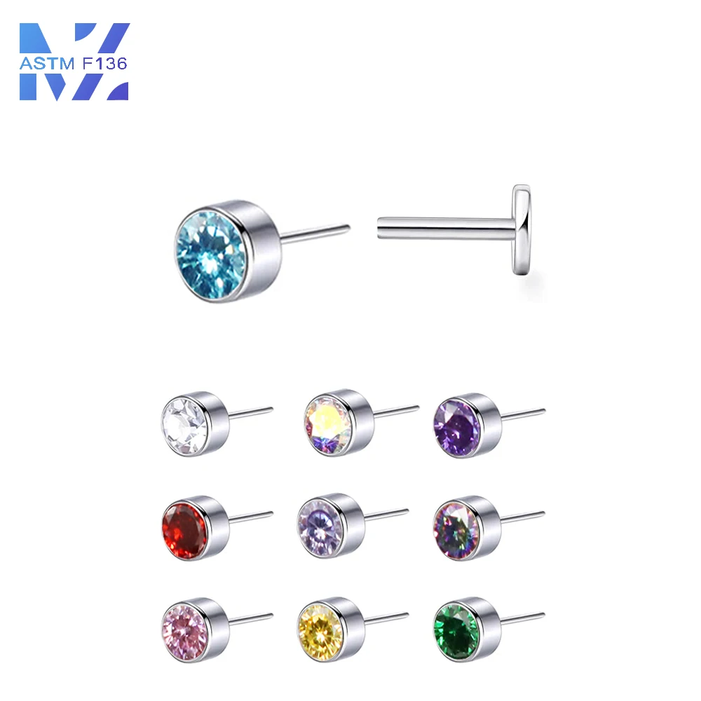 1 Pcs F136 Titanium Pin Lip Stud Wrap Set 5A Zirconia Earrings Implant Grade Shiny Ear Bone Studs Body Piercing Jewelry