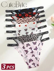 3Pcs Silk Seamless Women's Panties XS-XL Sexy Butterfly Briefs Fashion Leopard Bikini Female Letter Waist Comfortable Lingerie