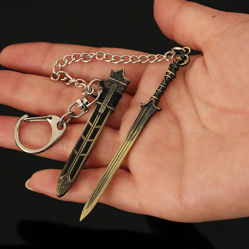 9cm Vintage The Investiture of the Gods Weapon Model Keychain for Men Boys Shang Dynasty Metal Key Ring Fans Collectible Jewelry