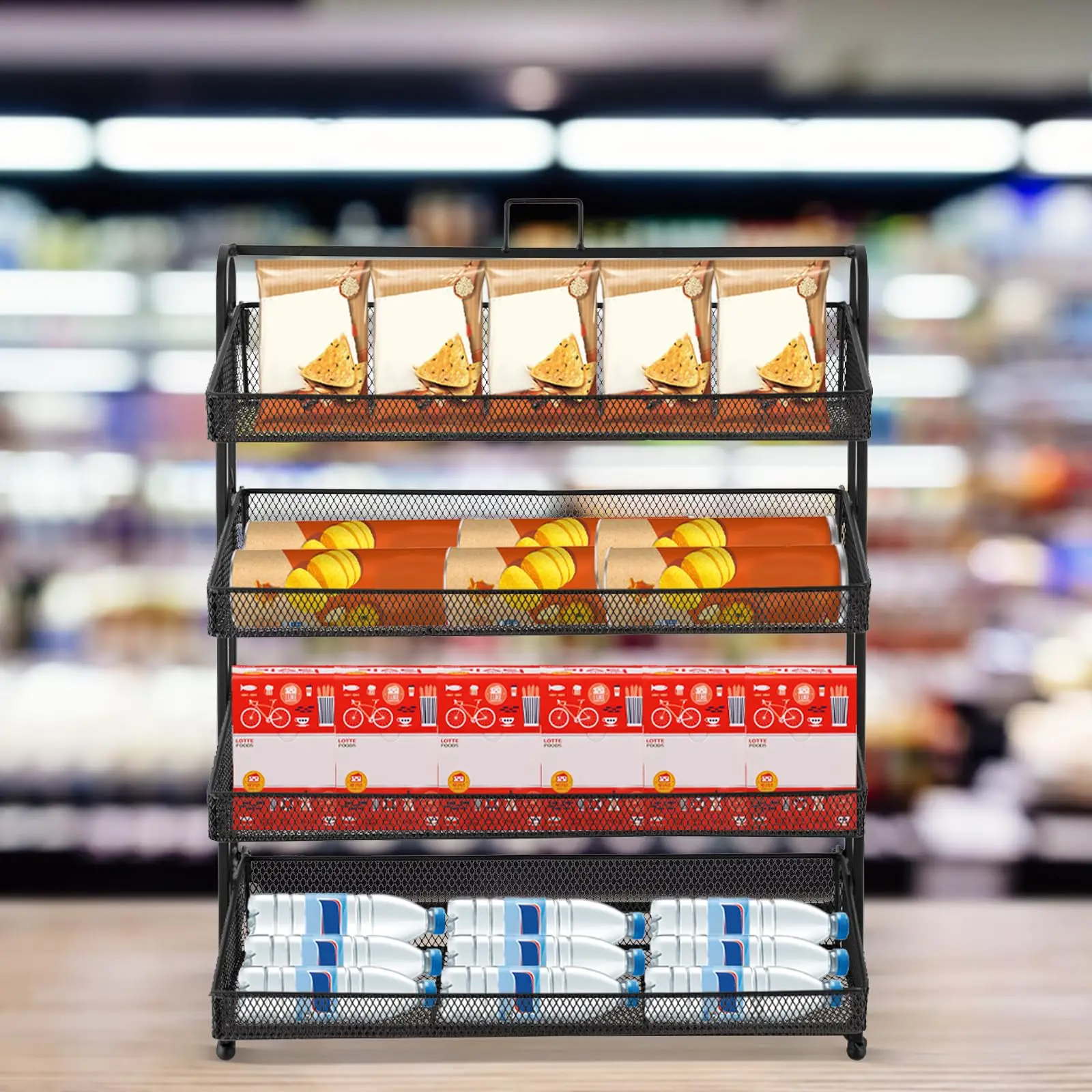 4 Tier Candy Display Rack, Metal Snack Display for Counter, Snack Organizer for Countertop, Chip Rack Display Stand Chip Bag Hol