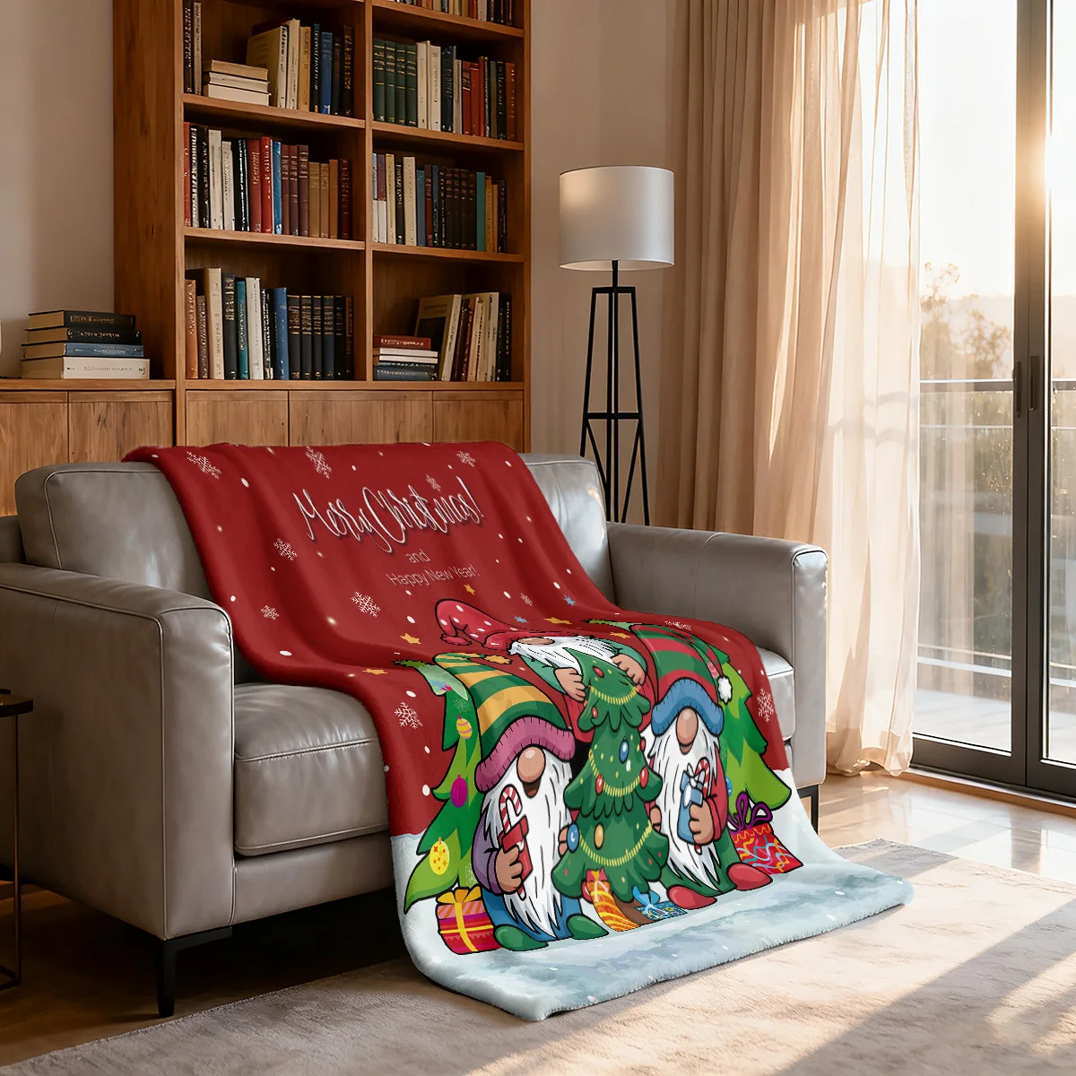 قطعة واحدة من بطانية الفانيلا بطباعة عفريت كرتونية لعيد الميلاد 230 جرام بأحجام متعددة، بطانية قيلولة غير رسمية ناعمة ومريحة، قابلة للغسل في الغسالة #4