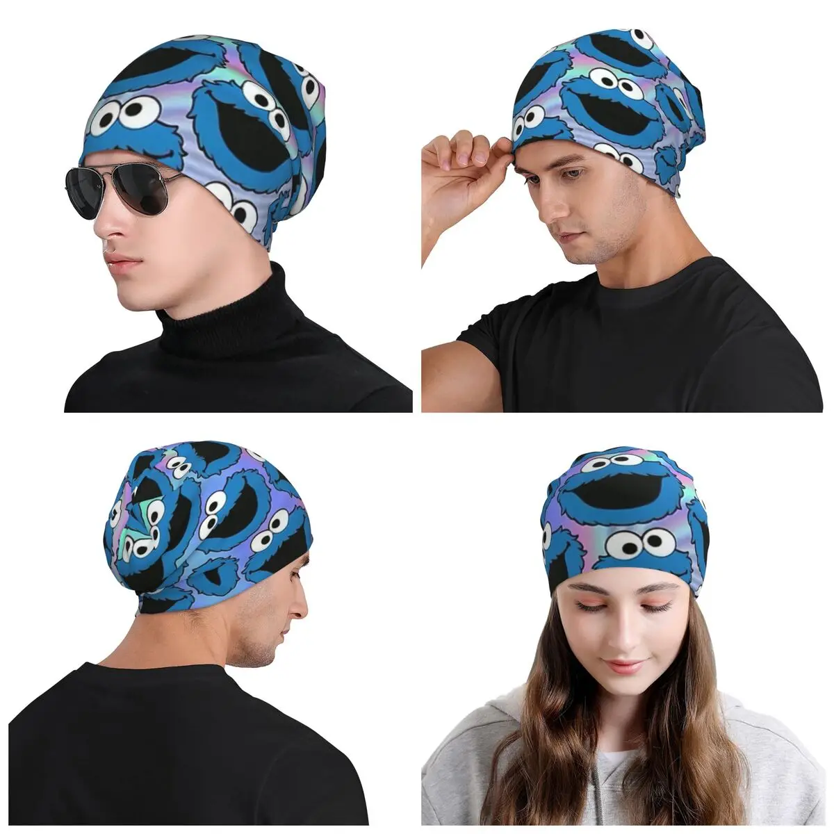 Elmo Cookie Monster Beanie Cap Unisex Winter Warm Bonnet Femme Knit Hats Outdoor Ski Blue Sesame Street Skullies Beanies Hats