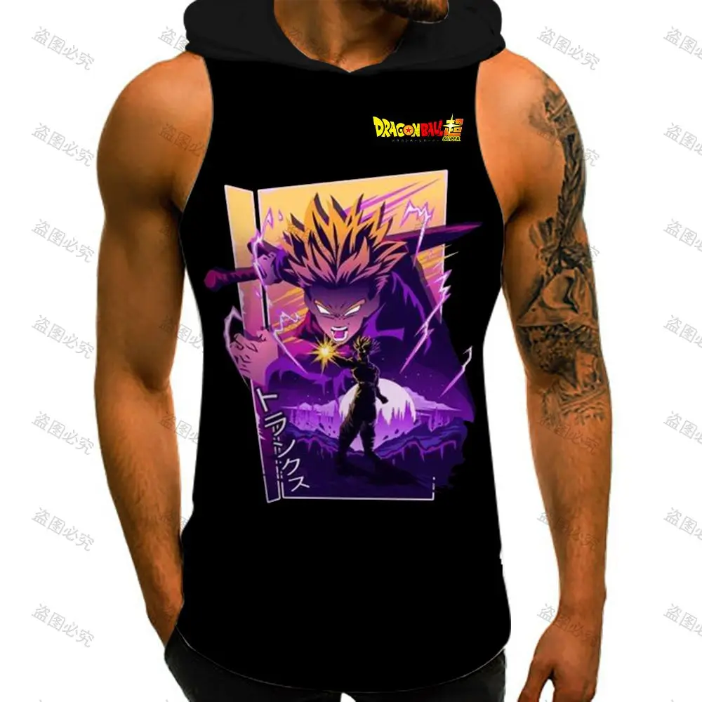 Dragon Ball Z Hip Hop Gym Vest With Hood 2024 Man Sleeveless Shirt Anime Y2k Clothes New Goku Fashion Men\'s T-shirts Clothing