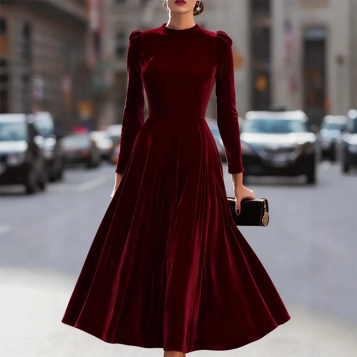 Herbst Winter Langarm Langes Kleid Frauen 2025, Mode Oansatz A-linie Maxi Kleider Elegant