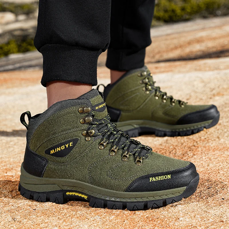 Mens Waterproof Hiking Boots with Non Slip Sole Breathable Mesh Upper Durable Traction Outdoor Trekking Shoes for Mountain Clim