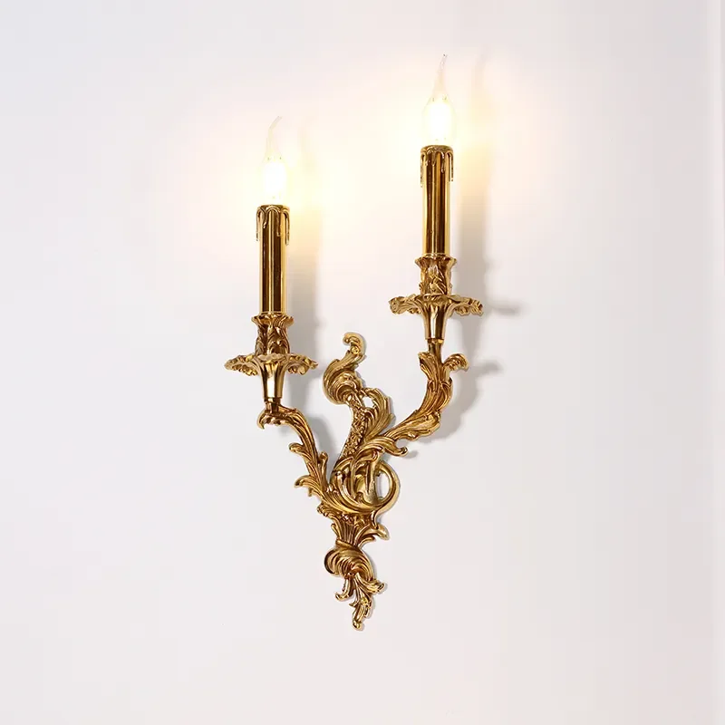

Luxury European Rococo Brass Bracket Wall Lamp, Led - Equipped, Classic Gold For Antique - Style Lighting