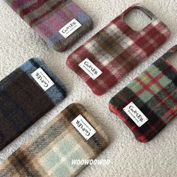 Warm Plaid Pattern Fabric Phone Case For iPhone 16 Pro 14 13 15 Pro Max Cover Soft Fuzzy Cute Cases For Apple 15 Pro 14pro Max