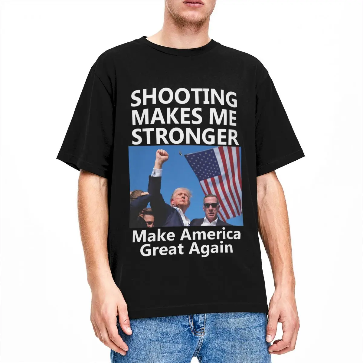 Trump Make America Great Again T-Shirt Summer Shooting makes me stronger Casual T-Shirts Cotton Fashion Tshirt Men Casual Tees