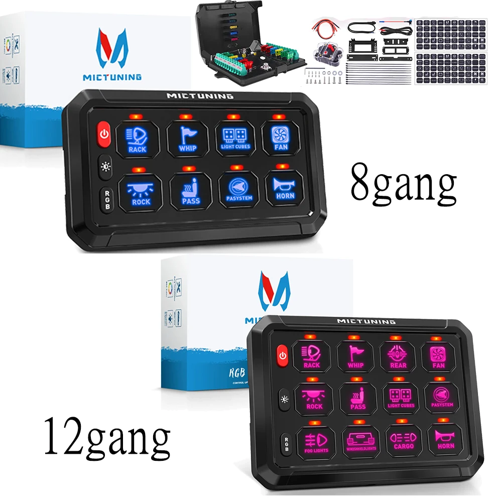 

MICTUNING P1S RGB 8/12 Gangs Switch Panel, 12V 24V Universal LED ON-Off Multifunction Relay System For RV Boat ATV SUV UTV Truck