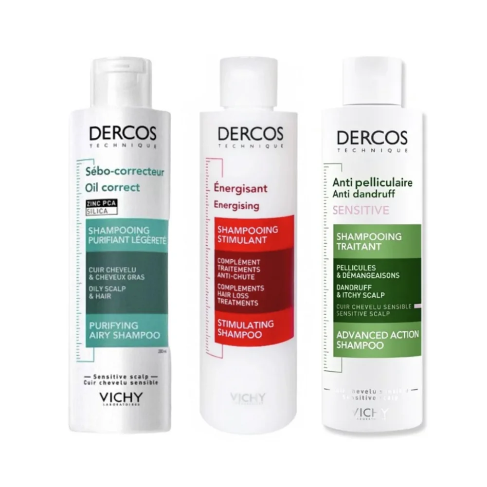 Champú DERCOS para el Cuidado del Cuero Cabelludo, Anticaspa, Antipicazón, Control de Grasa, Purificante, Refrescante, Nutritivo, para Cabello Dañado y con Volumen