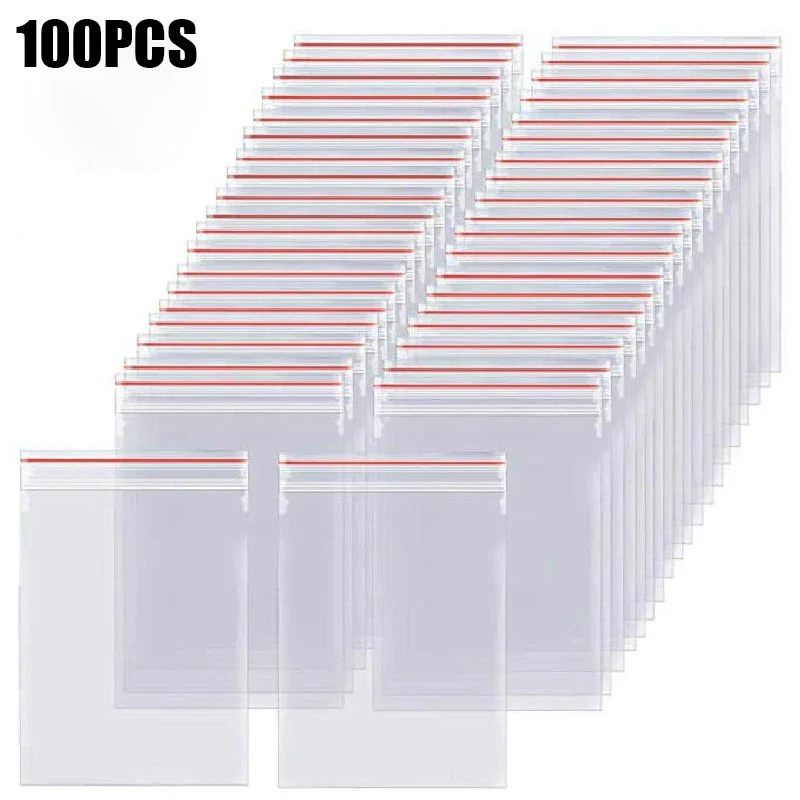 100Pcs Zelf Seal Zakken Hersluitbare Verpakking Zak Clear Verzegelde Plastic Voedsel Opslag Container Hersluitbare Vacuüm Verse Organizer Bag