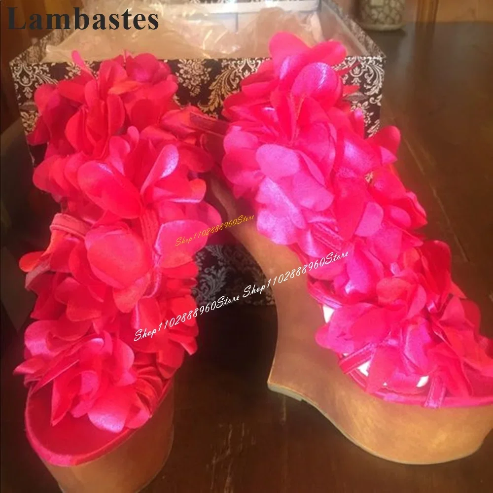

Trending Rose Red Floral Platform Sandals Strange Style Heel Women Shoes Ankle Buckle Strap Open Toe 2024 Zapatos Para Mujere