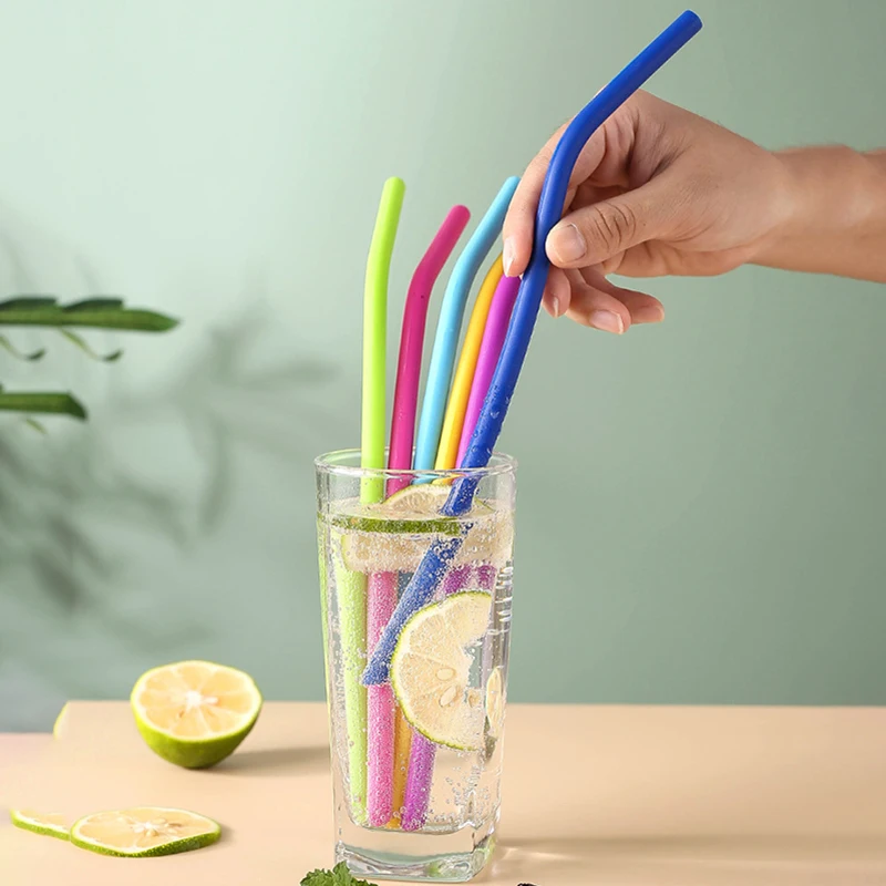 6/3/1 PCS Food Grade Colorful Silicone Straws for Children Drinking Water Drinks, Juice Curved Straws, Reusable Cocktail Straws