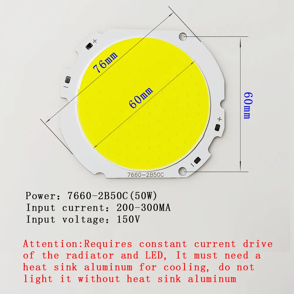 Proiettore ad alta potenza LED COB Chip 50W perline luminose 30V 75V 150V LED lampada Bead LED lampadina Chip Spot Light Downlight diodo Lamps7660