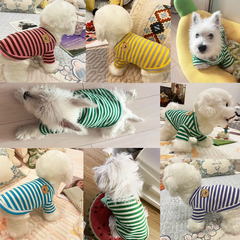 Summer Dog Clothes Bear Print Stripe T-Shirt French Bulldog Bichon Vests Luxury Dog Clothing Cat Thin shirts Pet Costume