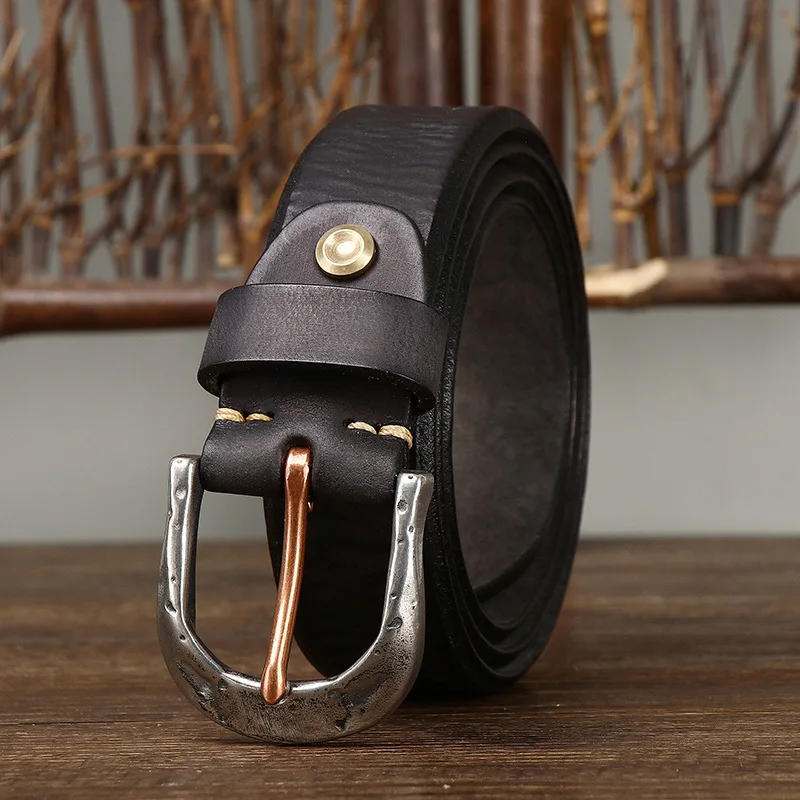 

American Retro Handmade Men's Belt With Thickened Top Layer Of Cowhide, Stainless Steel Buckle, Genuine Leather Belt, Men's Styl