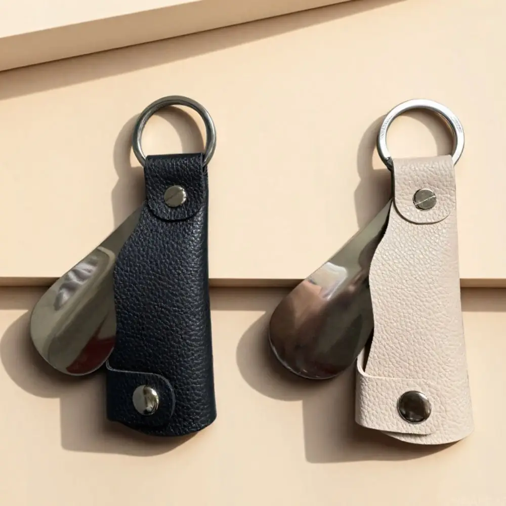 

Mini Shoehorn Keychain PU Leather Portable Stainless Steel Shoe Horn Easy-Grip Convenient Shoe Wear Aid Mobility-Impaired Users