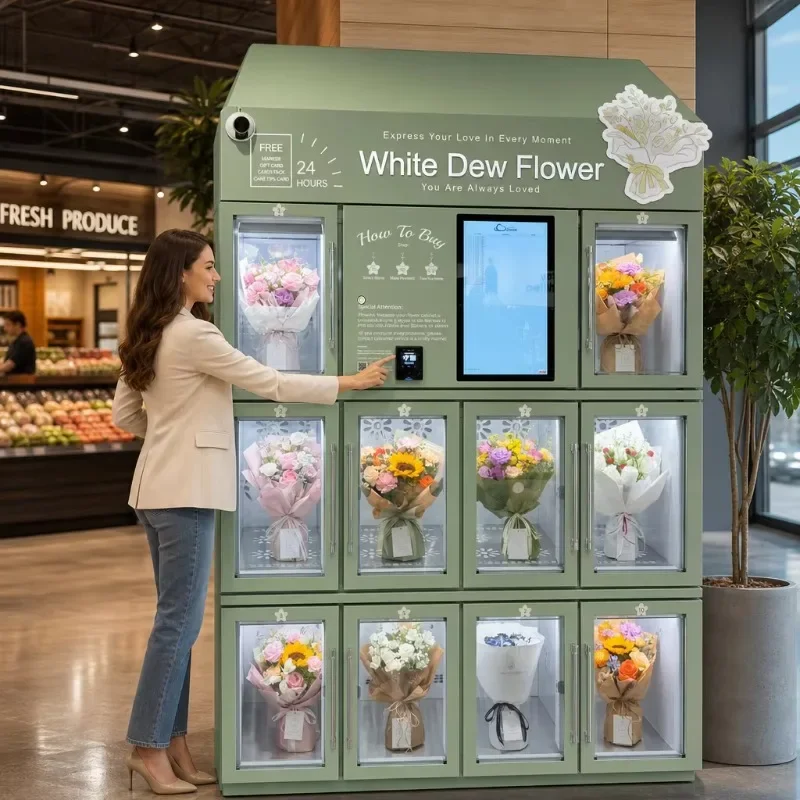 Advanced IoT Integrated Flower Vending Machine with Real-Time Inventory Tracking and Online to Offline Retail System