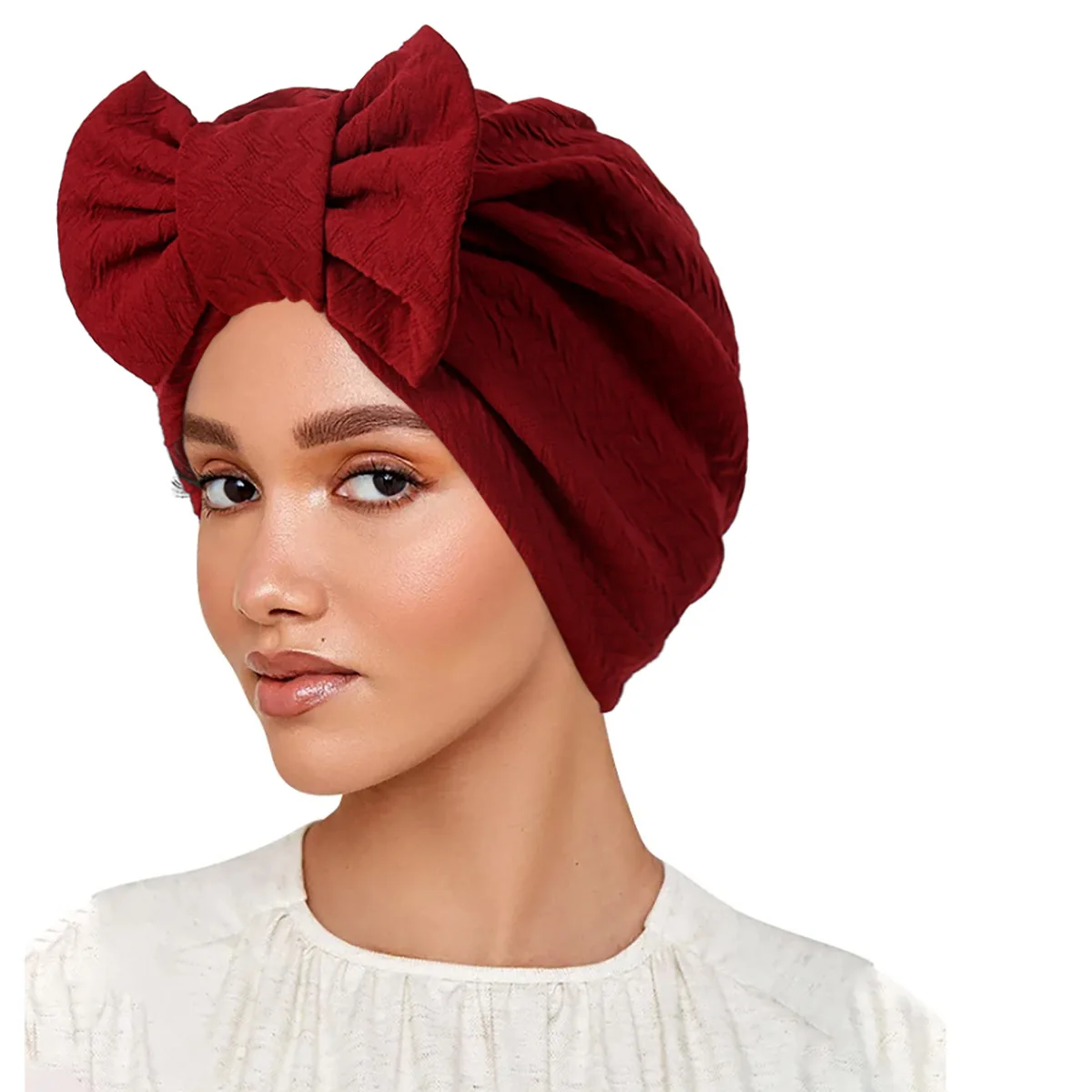 New Indian Hat Detachable Bow Turban Muslim Women Stretch Beanies Bonnet Inner Hijab Hat Hair Loss Head Wrap Chemo Cap Headwear