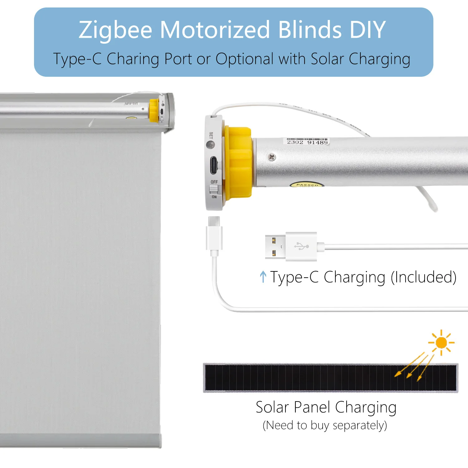 ZigBee Smart DIY Motorized Roller Blinds/Shades Blinds Motor, Works with Alexa Google Home for 38/45mm Roller Shade Tube