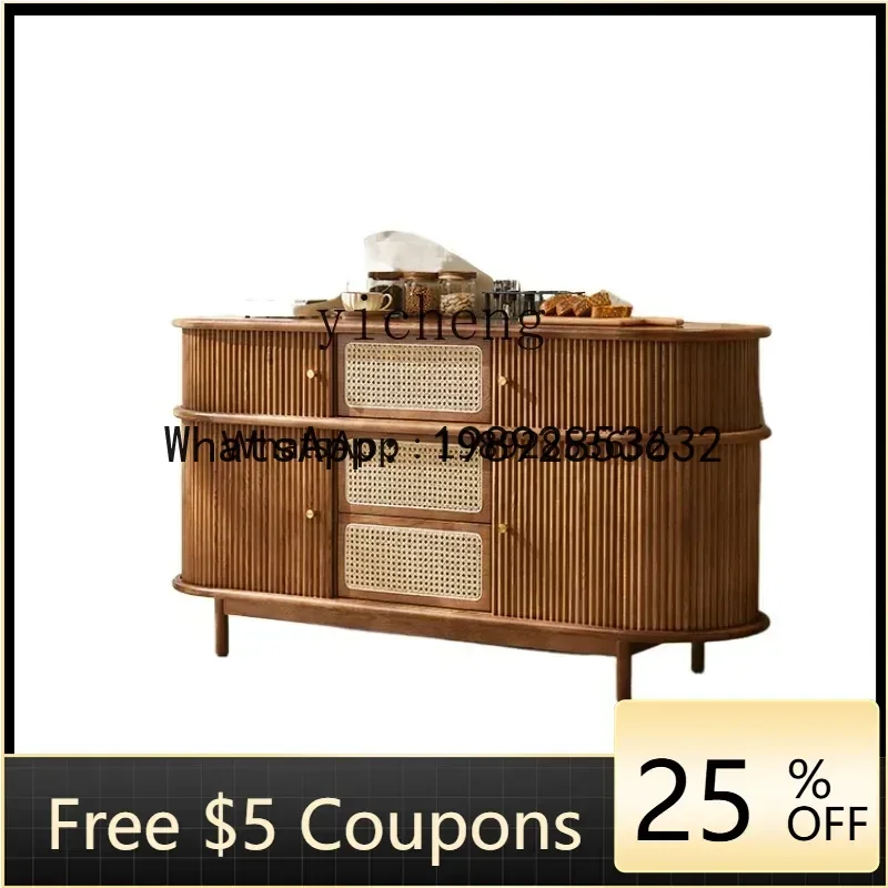 LYY Solid Wood Storage Cabinet Rattan Sideboard Cabinet Vintage Shutter Small Apartment Storage Hallway Chest of Drawers