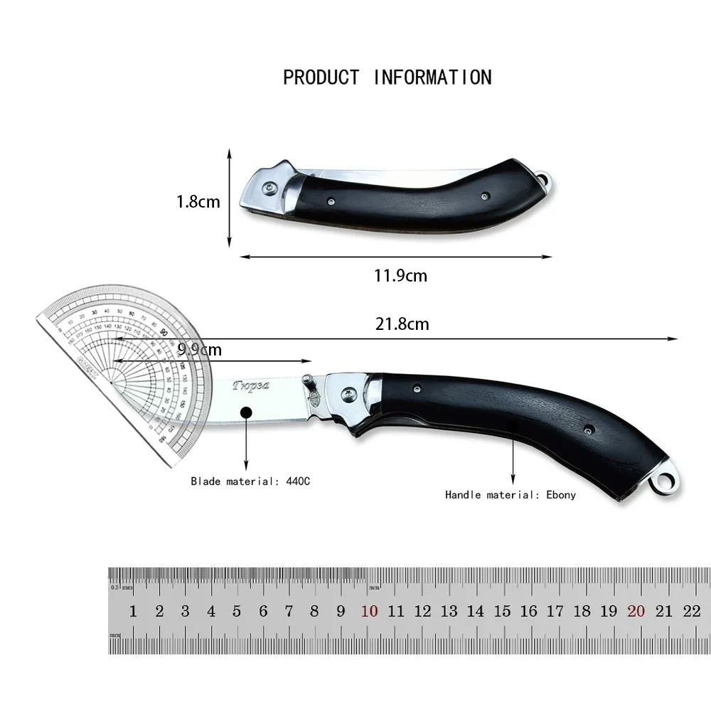 Russian Bearing Tactical Folding Knife Stainless Steel Blade Ebony Handle Outdoor Hunting Pocket Knife EDC Self-defense Tool