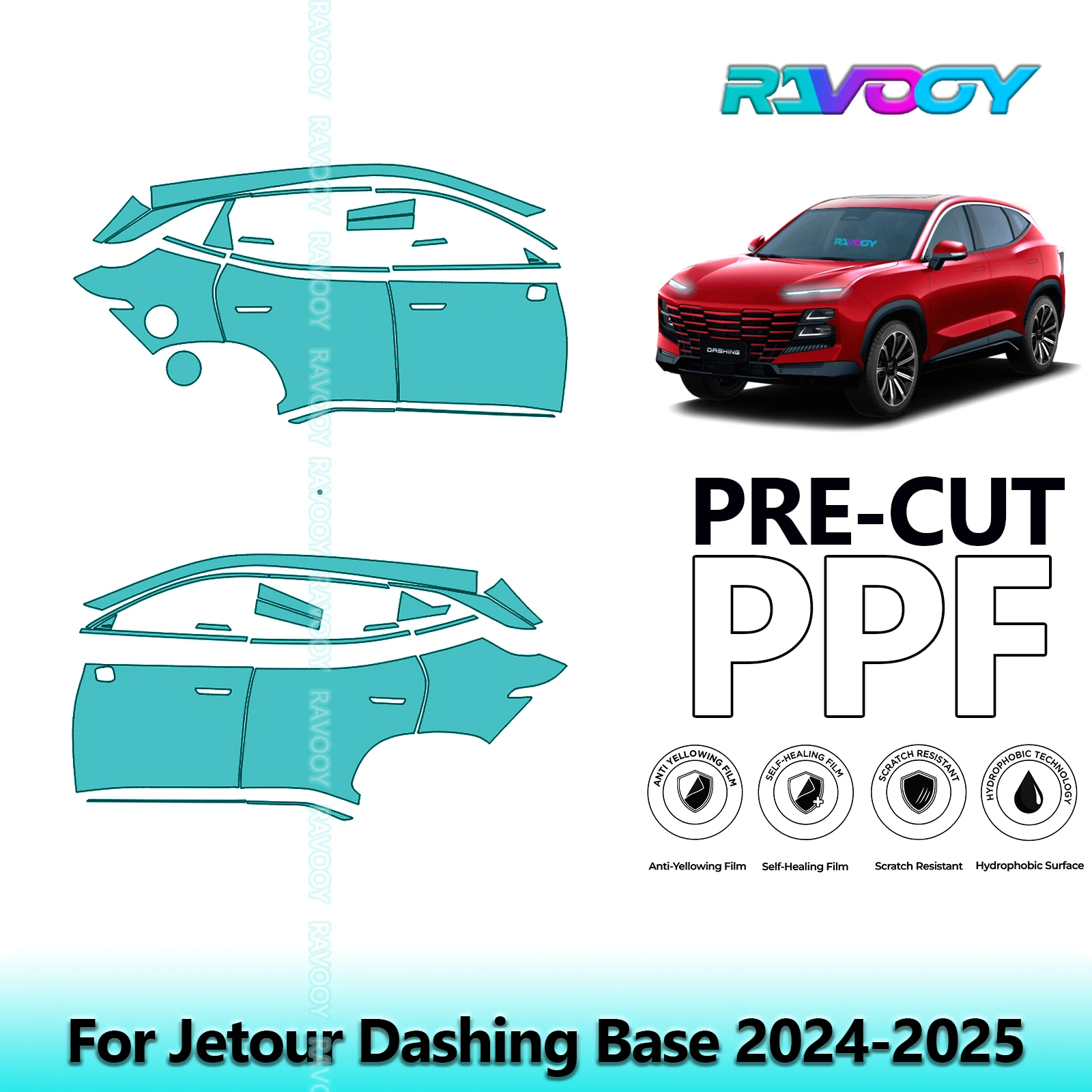 

For Jetour Dashing Base 2024-2025 8.5mil Clear Matte Pre-Cut PPF Door & A/B Pillar Kit TPU Paint Protection Film Set