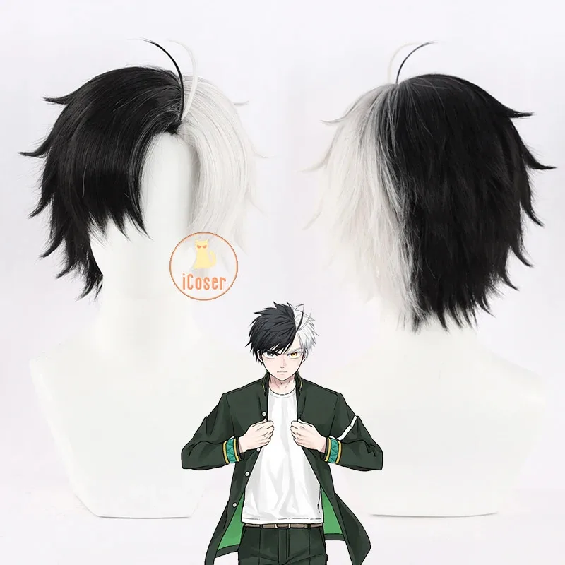 

Haruka Sakura Cosplay Wig Anime Wind Breaker Black White Short Hair Bofurin Halloween Party for Women Men Accessory Props iCoser