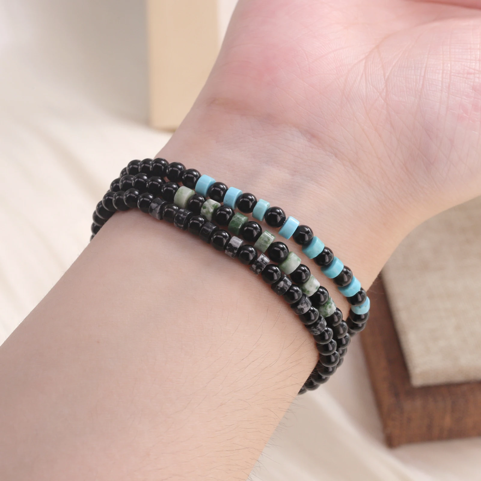 Silver Bracelet Healing Protection Balance Black Obsidian Green Grey Spot For Women Men Fashion Jewelry Gift Dropship Wholesale