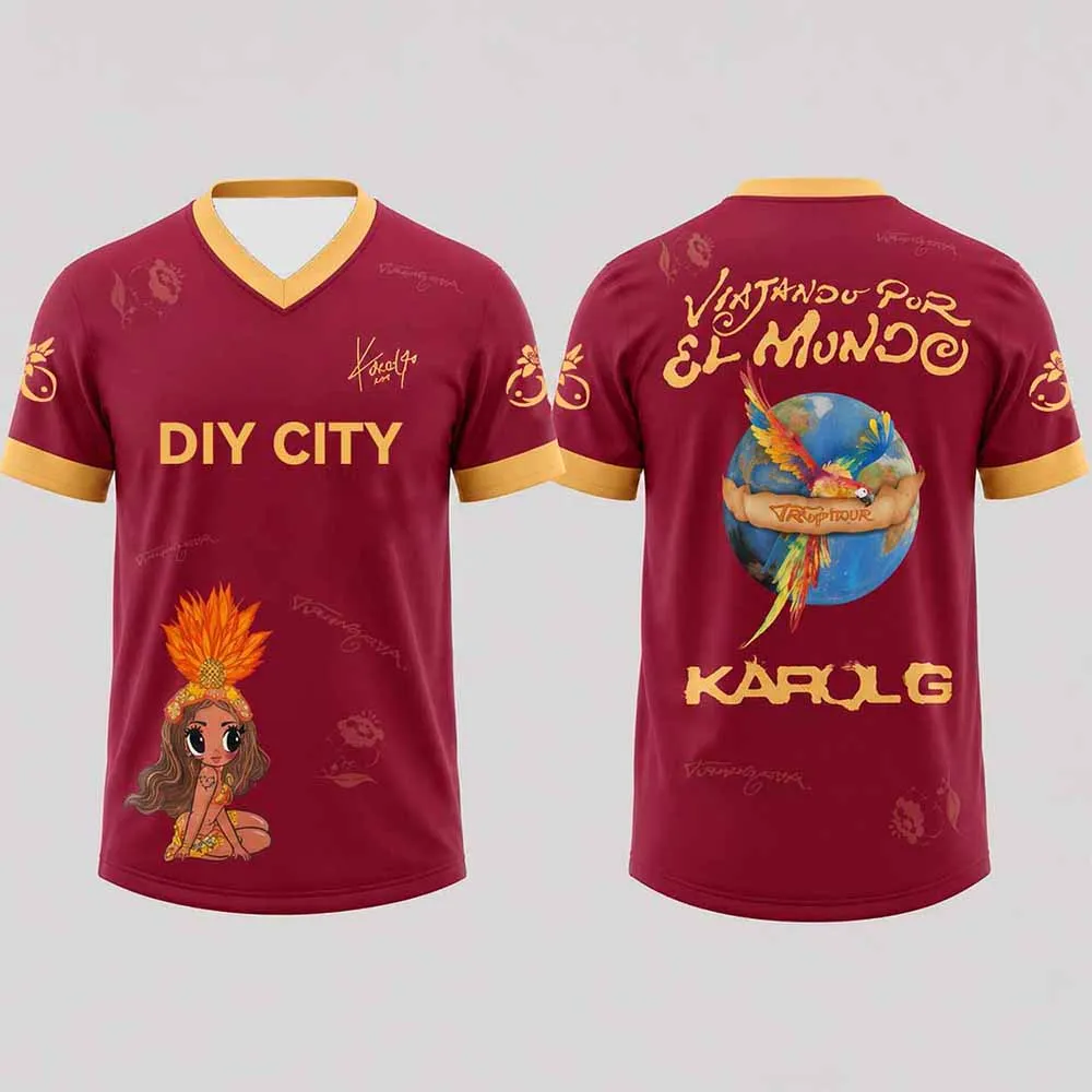 Unisex Clothing DIY Customized CITY Design Football Tees  Karol G Viajando Por El Mundo World Tour 2026 Jersey Women Men T-shirt view 3