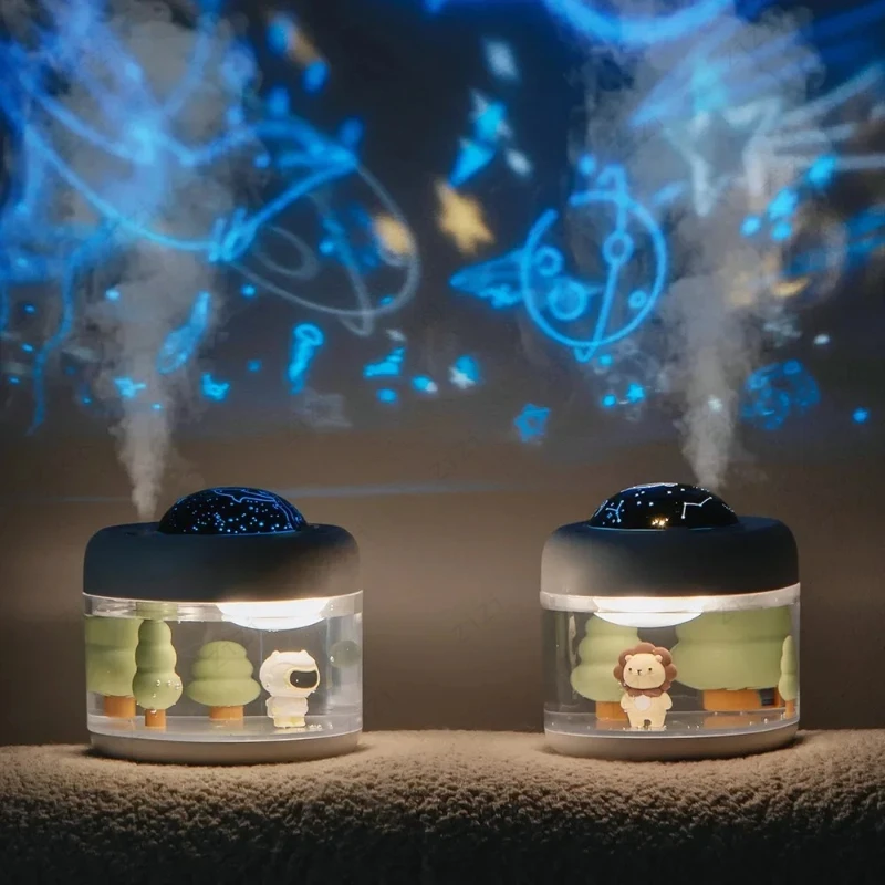Starry Sky Projection Lamp 2000mAh USB Humidifier Cute Lion Diver Dual Purpose Humidifier for Charging and Plugging