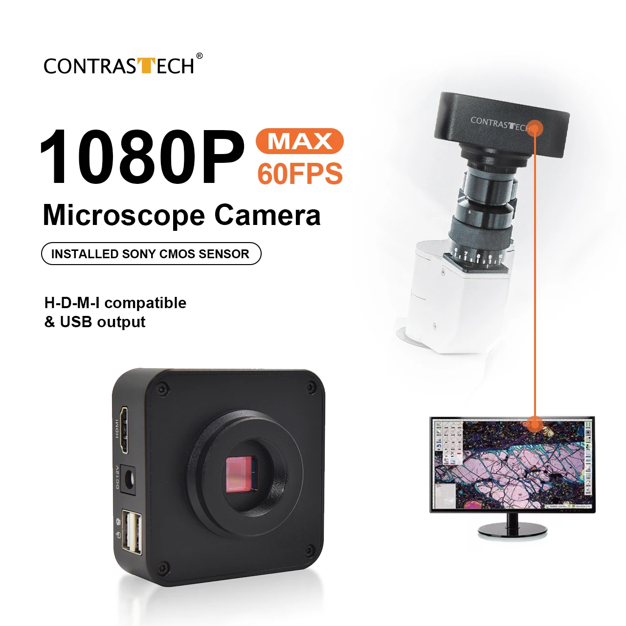 HD 1080P 60fps High Dynamic USB2.0 Sonny-8MP-HDMI 4K Microscope Camera for Phone Repair Contrastech