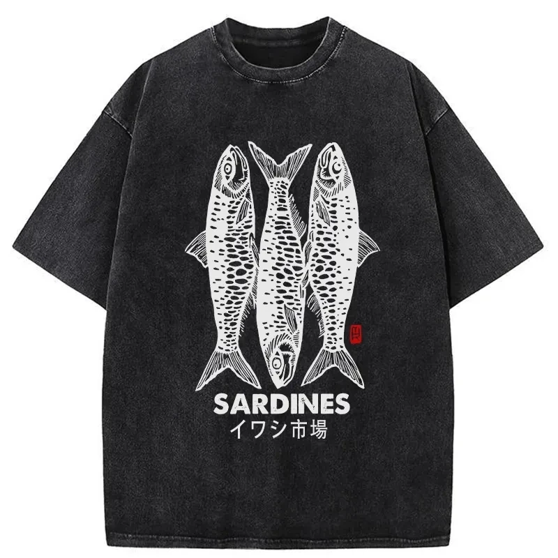 

Cartoon Salted Fish Print Unisex Loose T-Shirt Oversized Wash Short Sleeve Summer 2025 Fashion Design Casual Top Harajuku Chic T