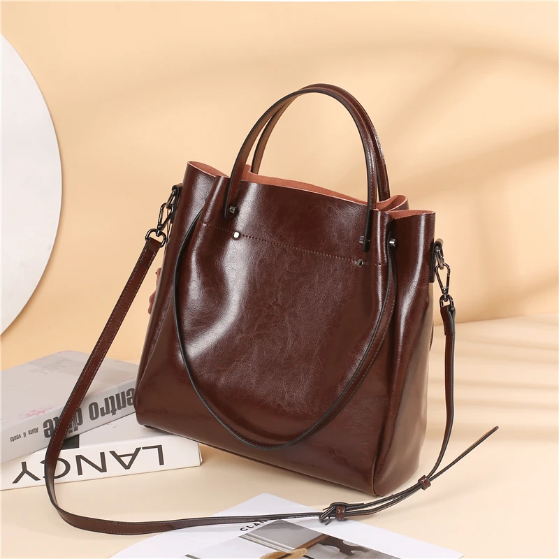 

Hifashion Stylish Genuine Leather Bucket Crossbody Shoulder Bags For Women 2025 Trend Designer Shopper Tote Work Ladies Handbags