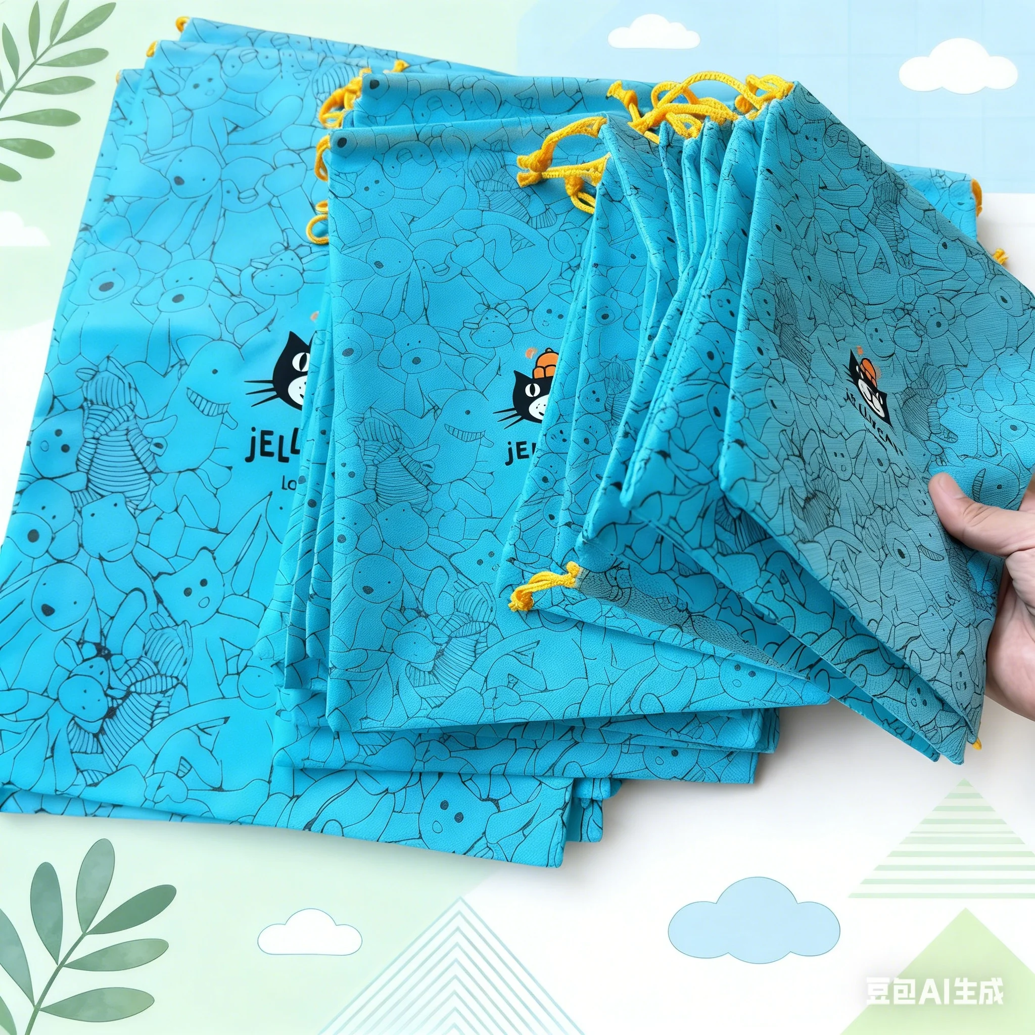 Jellycat Nuova vendita calda in magazzino Sacchetto per la polvere blu, sacchetto regalo per giocattoli di peluche per gatti, regalo in tessuto non tessuto, sacchetto per imballaggio, regalo