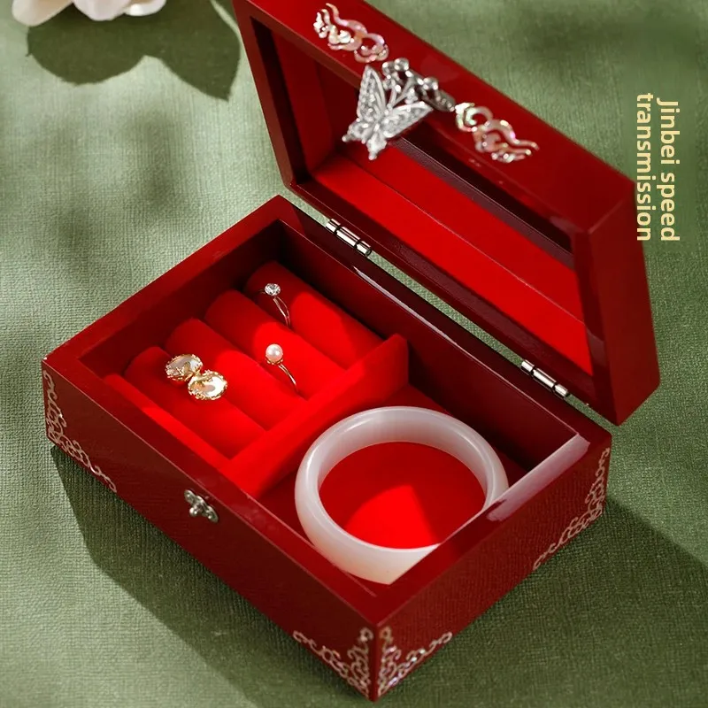 

Retro Lacquer Jewelry Box, Wooden Inlay Wedding Gift Storage Box, High-End Jewelry Holder, Classic Decorative Display Case