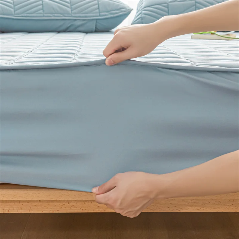 Cotton Mattress Cover Thickened Pad Breathable Soft Bed Cover Bed Linen Elastic Fitted Sheet for Single Double Queen King Beds