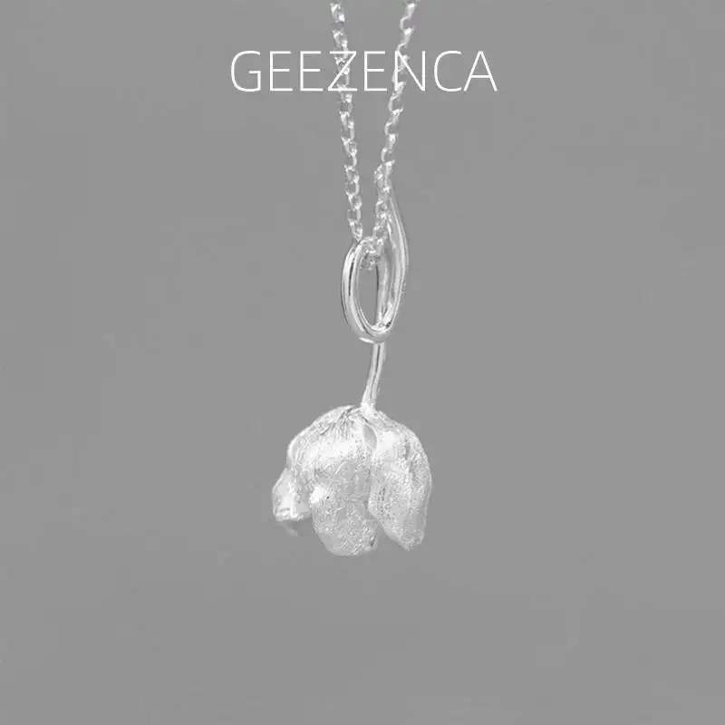 

GEEZENCA 925 Sterling Silver 3D Tulips Flower Pendant For Women Cute Plant Elegant Chic Necklace Pendants Without Chain Gift