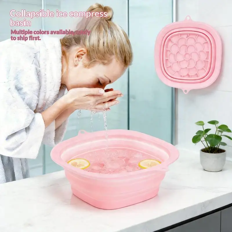 Portable Foldable Basins Silicone Face Ice Bath Bowl Dish Tub With Built In Ice Tray For Bathroom Accessories Beauty Tools