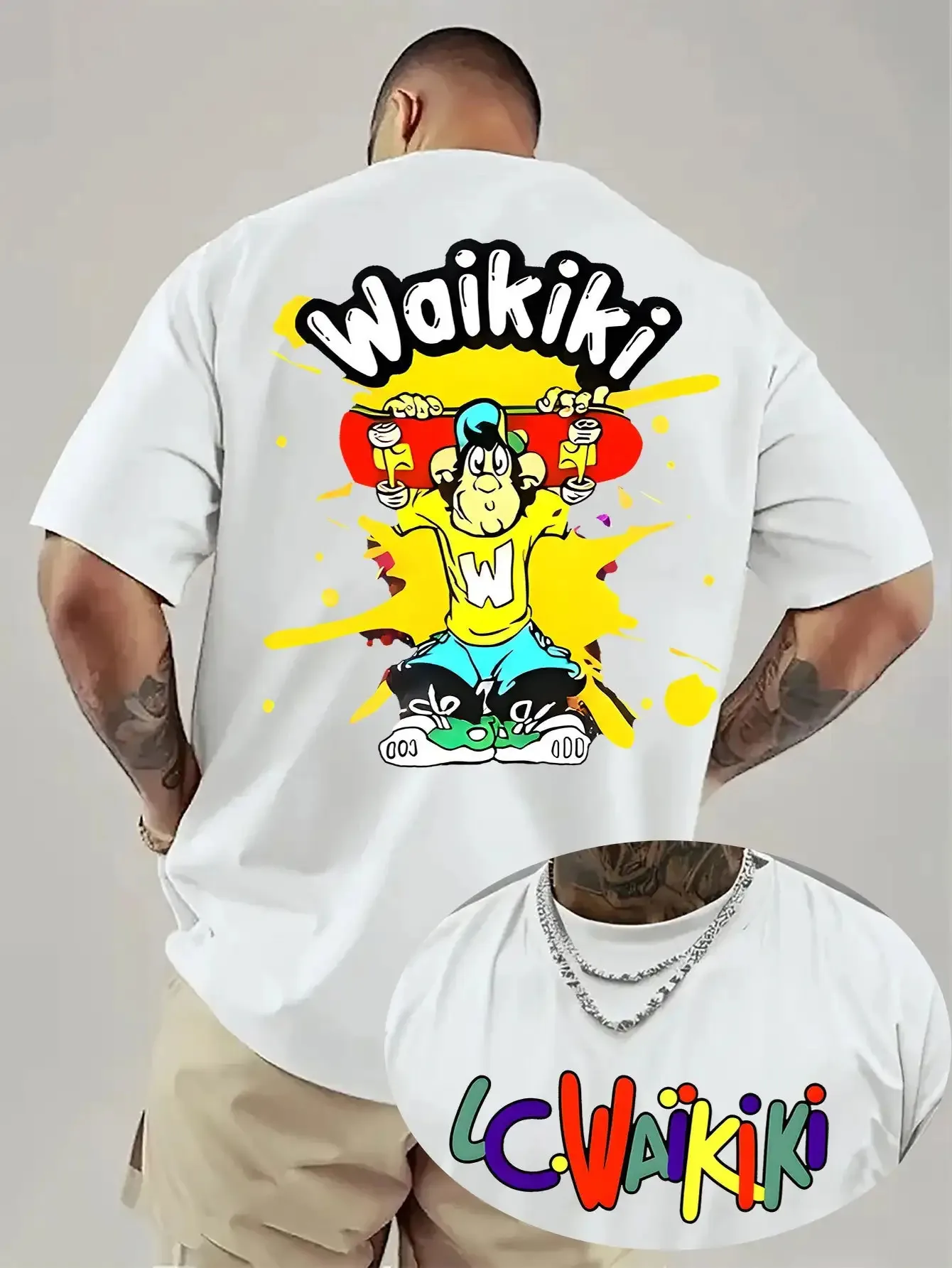 Waikiki Men'S Graphic T-Shirt Bold Back Print Streetwear Tee Comfortable Texture,Short Sleeve Tee Young Adults Funny Cotton Tees