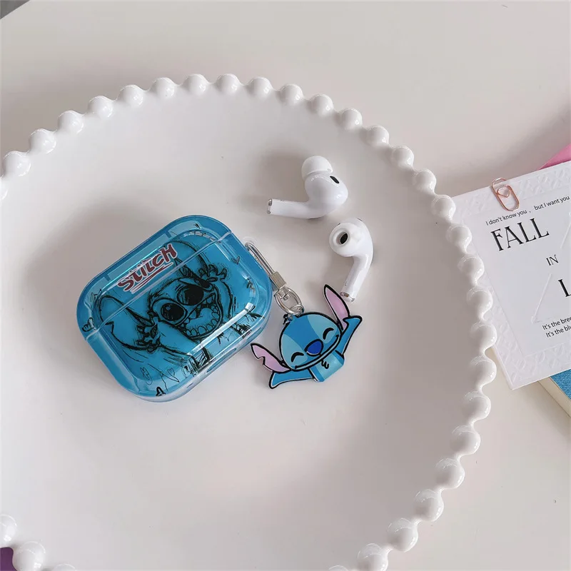 حافظة كرتون ديزني لسماعات أبل ، سلسلة مفاتيح غرزة ، سماعة أذن لاسلكية ، سماعة بلوتوث ، غطاء سيليكون ، 1 ، 2 ، 3 ، برو