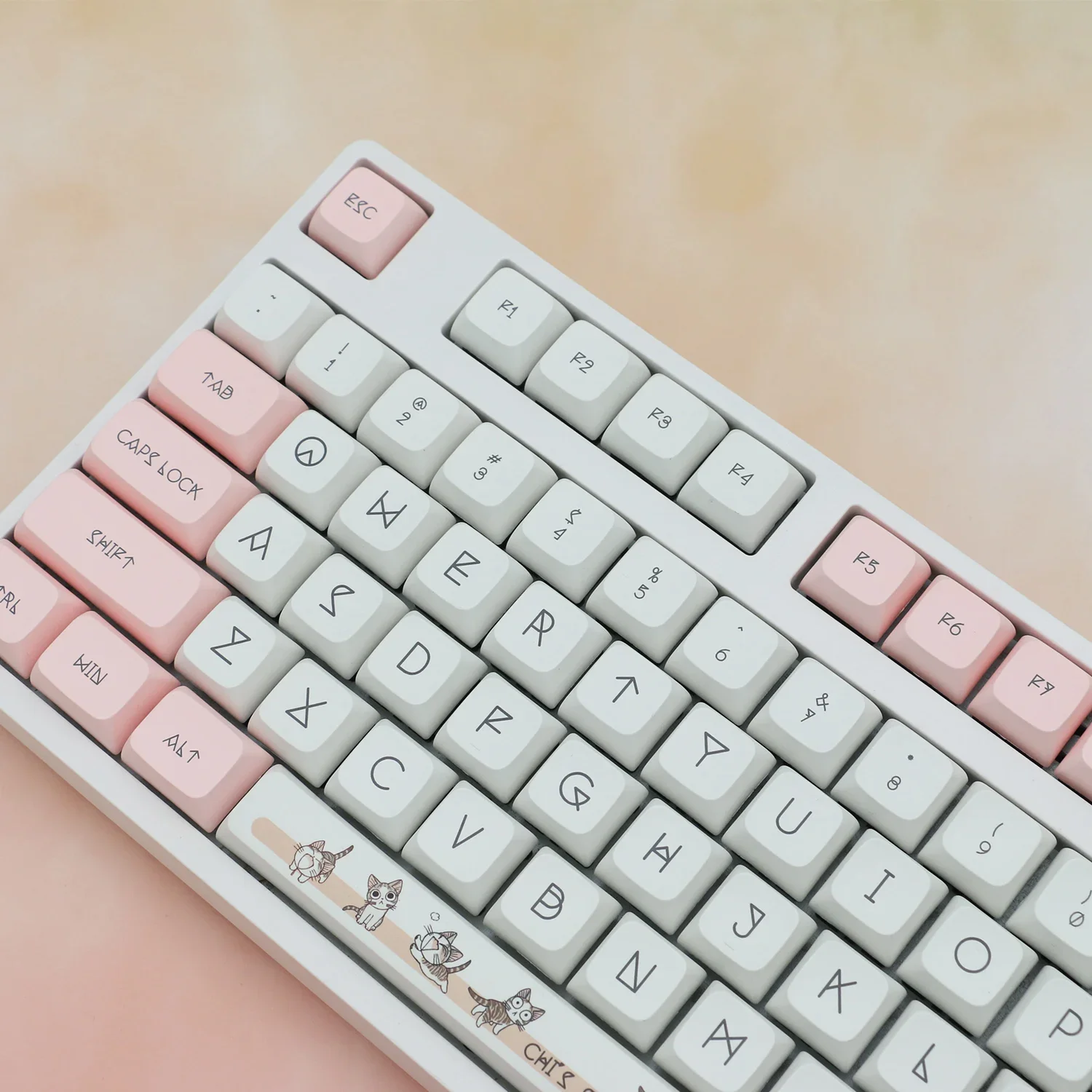 

Cheese cat theme keycap PBT sublimation XDA/QX height small full set of cartoon girl personality pink ball cap