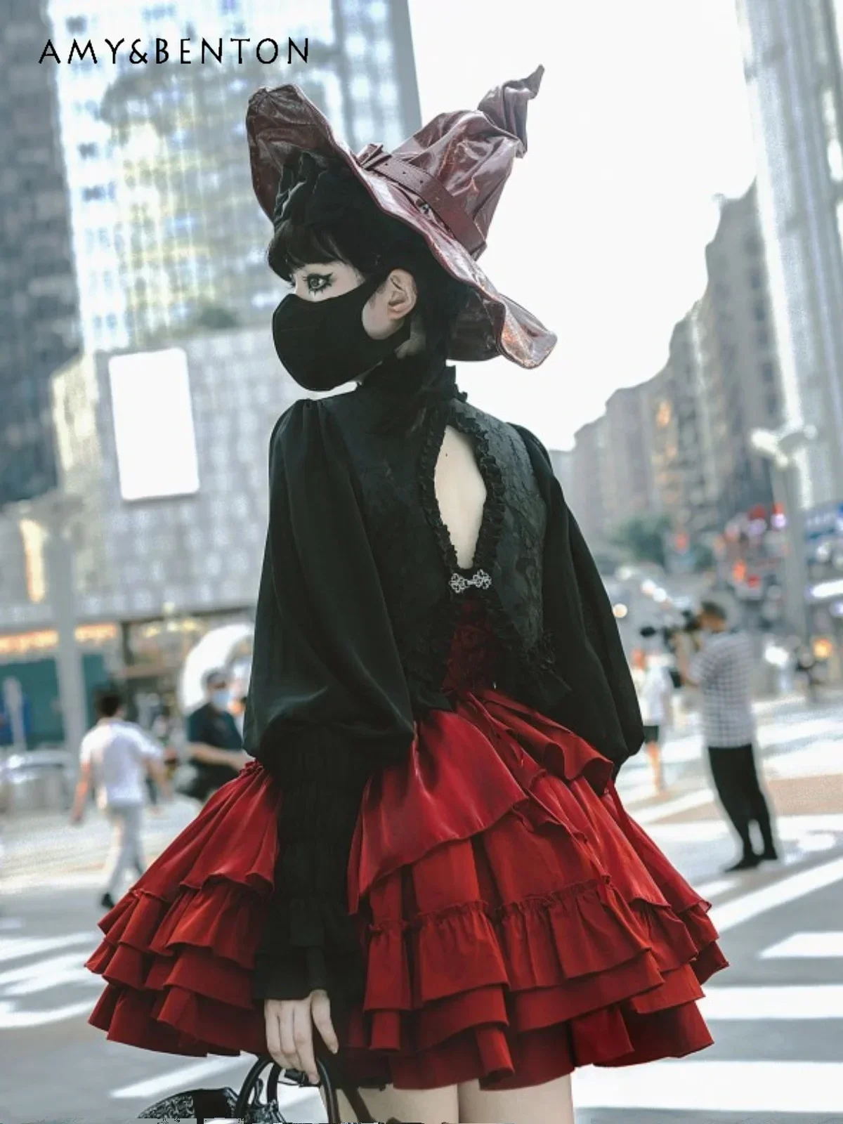 Harajuku Gothic Lolita Jasje Met Bubbelmouw Subcultuur Vintage Zware Industrie Bedrukt Met Uitgeholde Gesp Veelzijdige Korte Jasjes